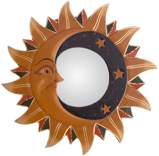 Moon mirror and wooden stars. Unbreakable wood mirror. Wooden -   Portugal