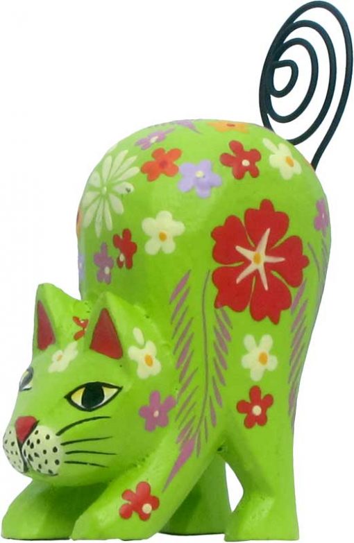 Brightly Painted Small Wood Cat, 2.75 inches tall