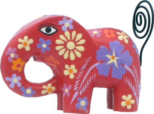 Brightly Painted Small Wood Elephant, 3 inches tall