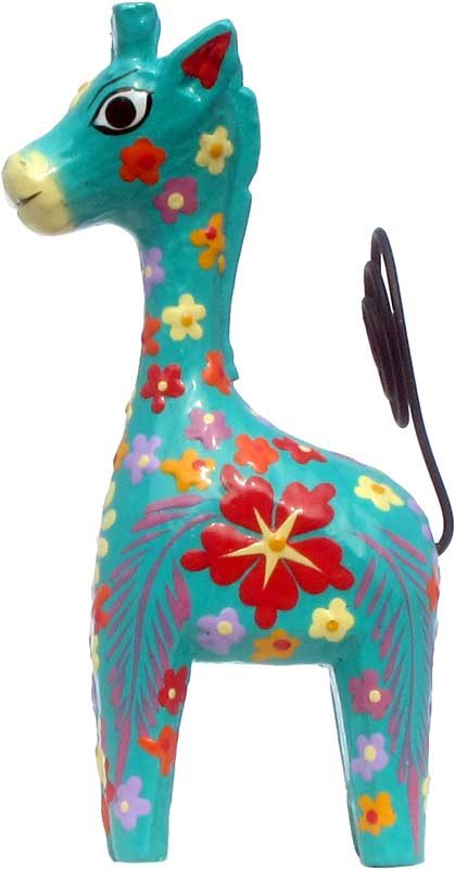Brightly Painted Small Wood Giraffe, 4 inches tall