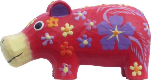 Brightly Painted Small Wood Hippo, 3.5 inches tall