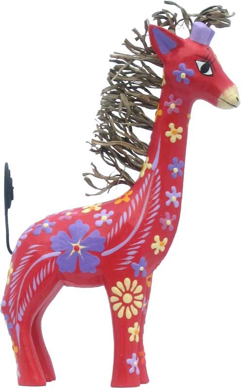 Brightly Painted Wood Large Giraffe, 6 inches tall