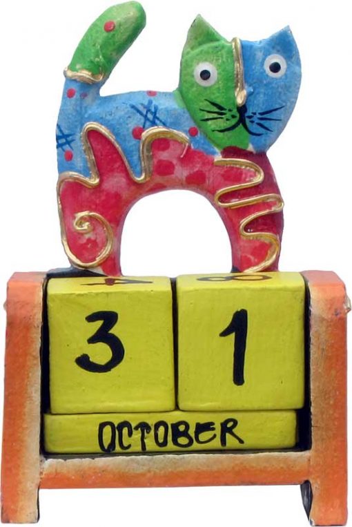 Mini-Wood Block Calendar with Standing Cat