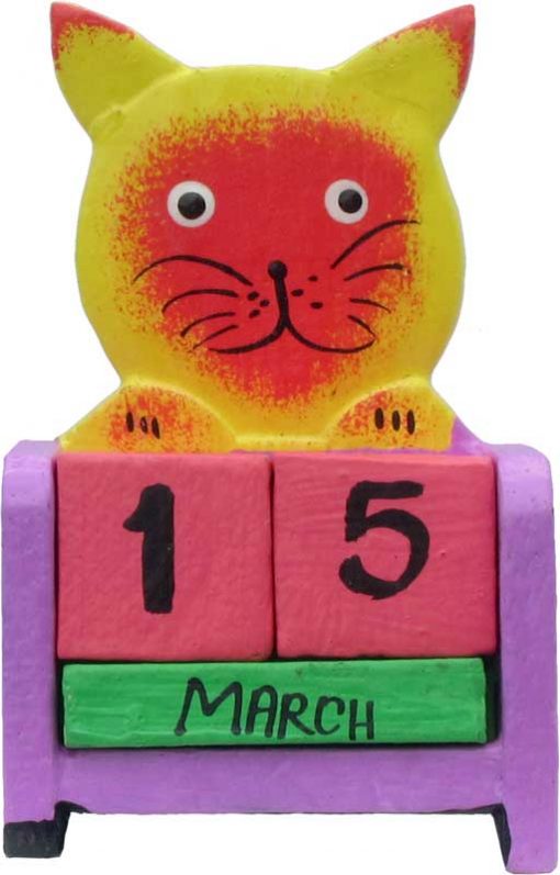 Mini-Wood Block Calendar with Kitty