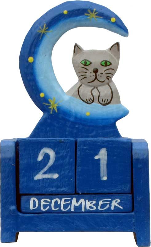 Mini-Wood Block Calendar with Moon & Cat