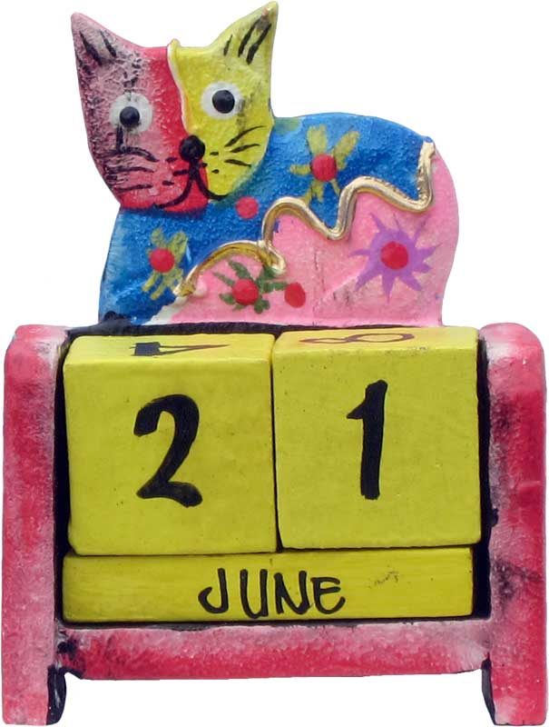 Mini-Wood Block Calendar with Sitting Cat