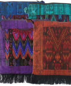 Over-Dyed Huipil Shoulder Bag with Fringe, 12 x 11 inches