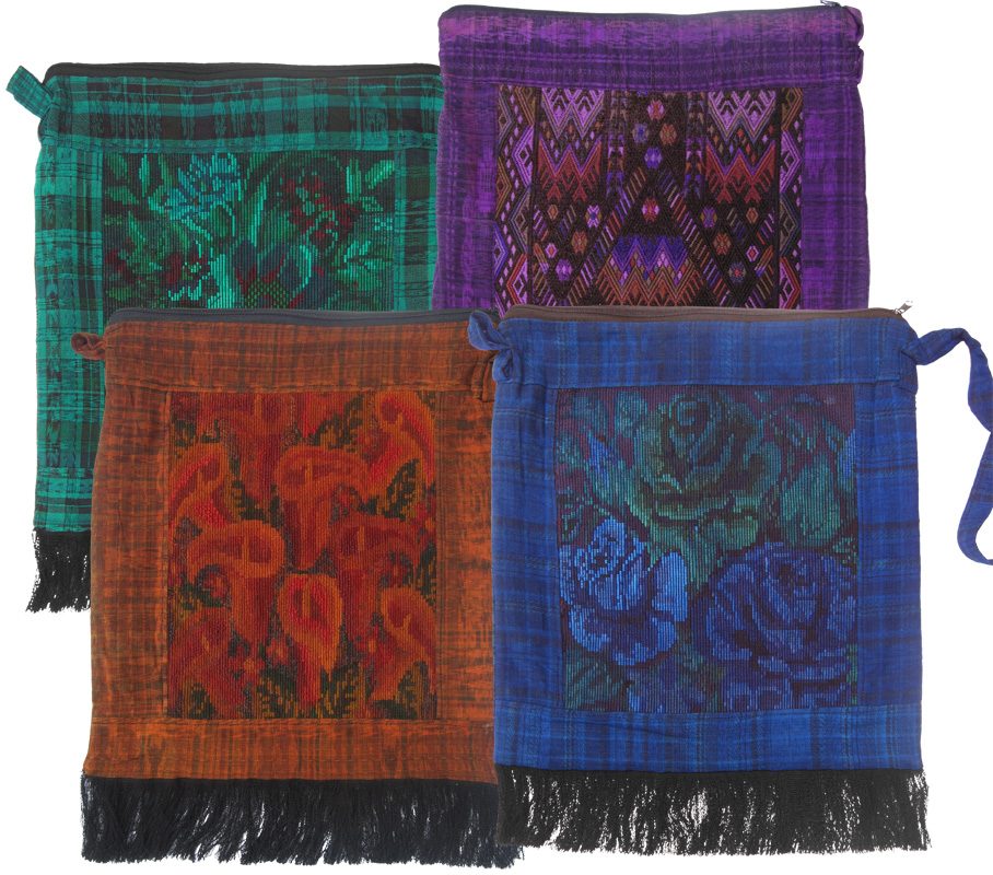 Over-Dyed Huipil Shoulder Bag with Fringe, 15 x 14 inches