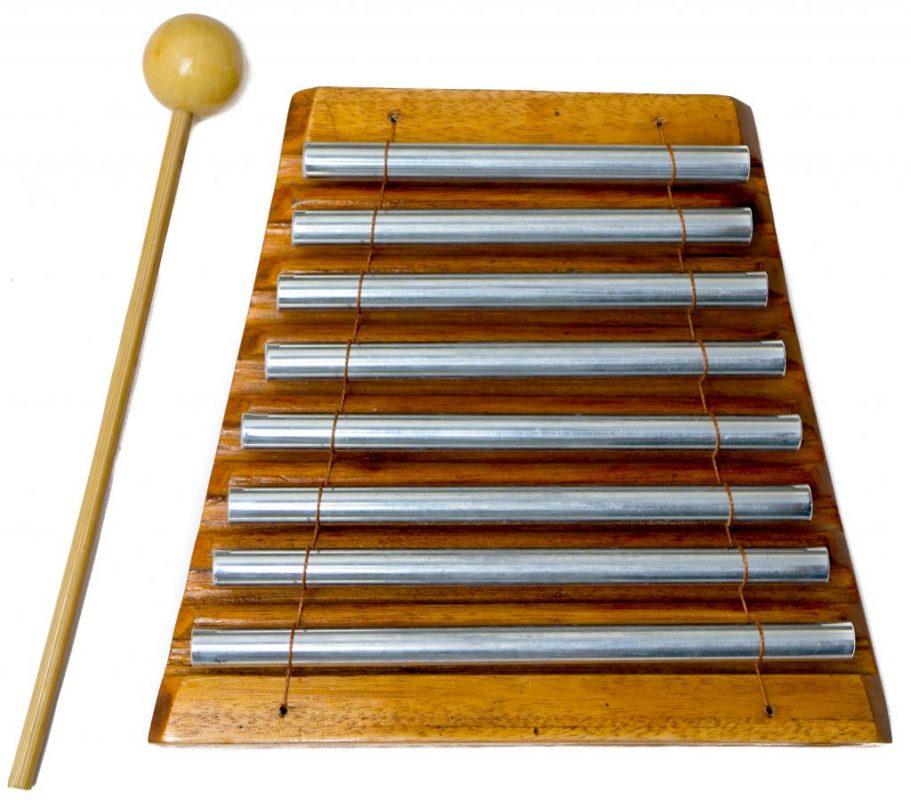 8 key metal energy chime on wood base includes mallet