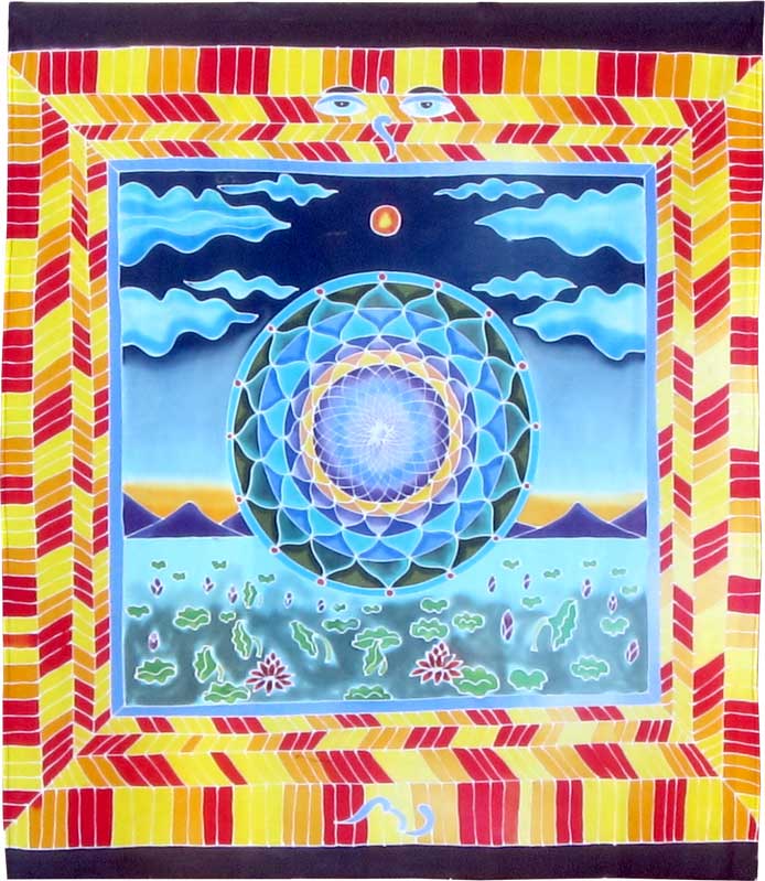 Hand-Batiked Sky, Mountains & Water Mandala on Cotton