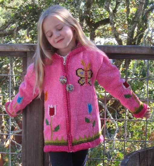 Pink Butterflies & Flowers Pointy Hooded Cardigan