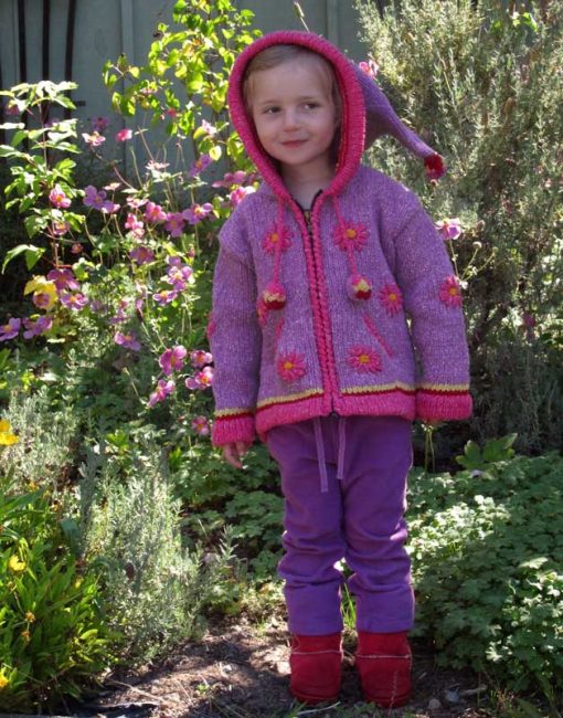 Purple Child`s Cardigan with Pointy Hood