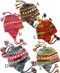 Multicolor Earflap Beanie with Tassels in Wool