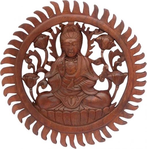 Wood Quan Yin Mandala, 12 inches