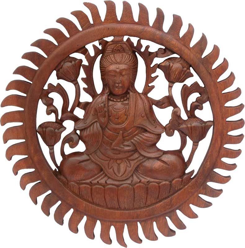 Wood Quan Yin Mandala, 12 inches