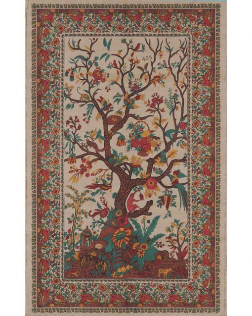 Tree of Life Tapestry Bedspread in Cream