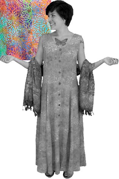 Multicolor Web Batik Long Button Front Island Dress