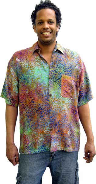 Balinese Batik  Shirt  for Men in Multicolor Web Motif 