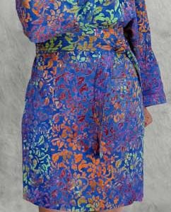 Blue Floral Batik Kimono with Green, Orange & Purple
