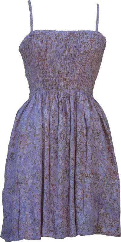 Elastic Bodice Spaghetti Strap Dress in Purple Floral Batik, One Size