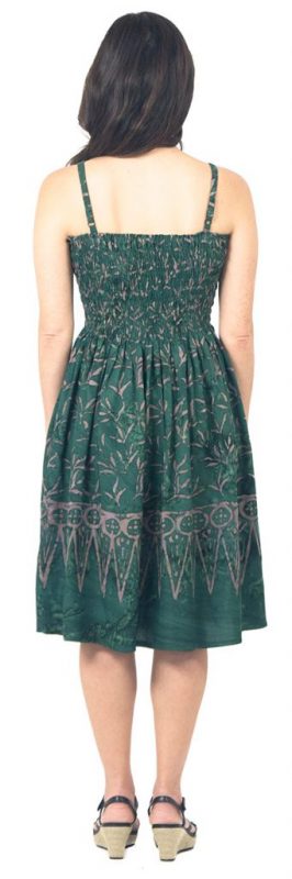Batik spaghetti strap dress elastic-bodice forest green blades of grass