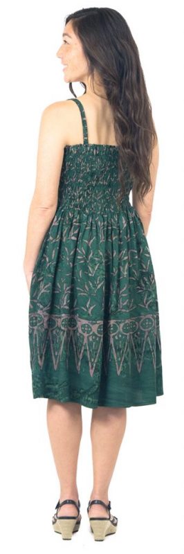 Batik spaghetti strap dress elastic-bodice forest green blades of grass
