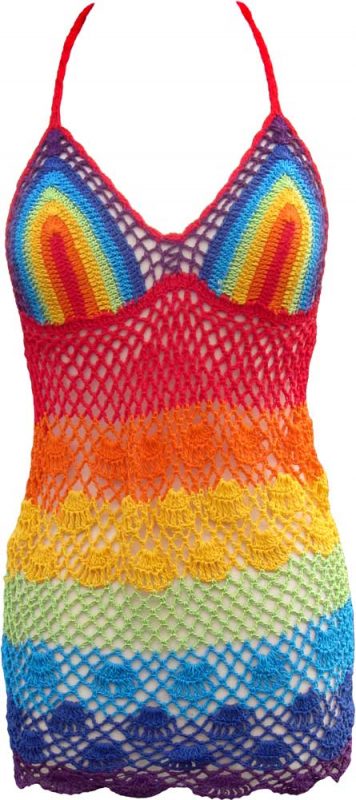 Crocheted Swimsuit Coverup in Rainbow Colors