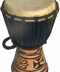 Djembe with African Carving- Dark Brown 12" x 6"