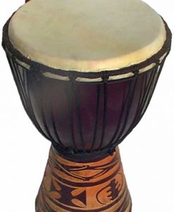 Djembe with African Carving - Dark Brown 16" x 7"