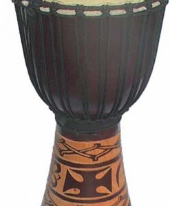 Djembe with African Carving - Dark Brown 24" x 10"
