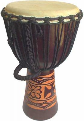Djembe with African Carving - Dark Brown 26" x 13"