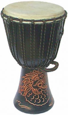 Djembe with Dragon Carving - Dark Brown 26" x 13"
