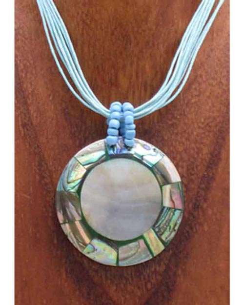 Round Shell with Abalone Inlay Necklace - Turtle Island Imports