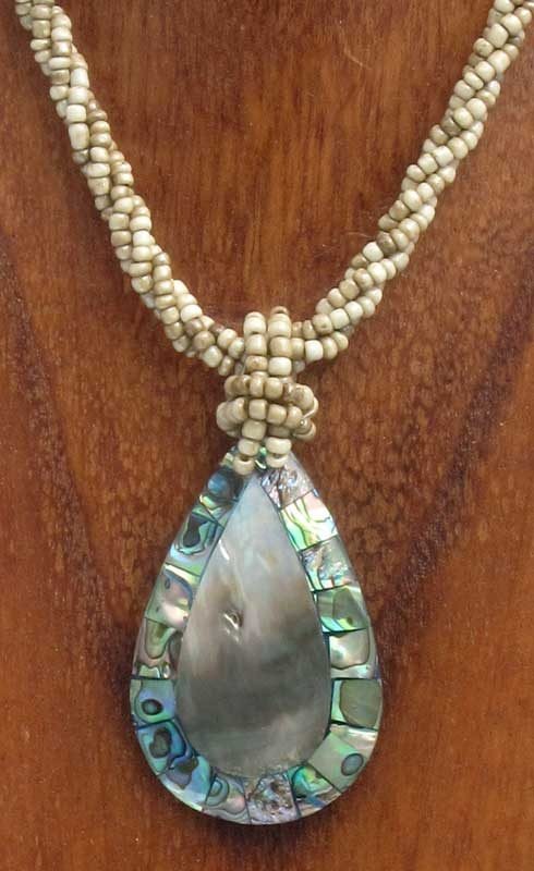 Tear Drop Shell Necklace with Paua Shell Inlay