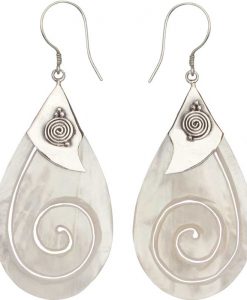 Tear Drop Mother of Pearl Earrings with Cutout Spiral