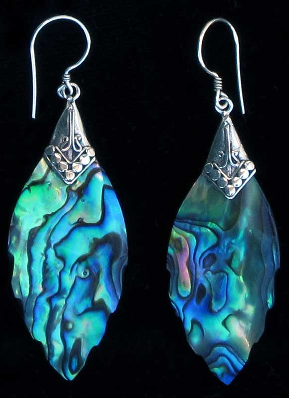 Pointed Oval Paua Shell and Sterling Silver Earrings