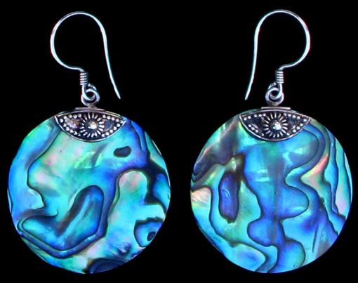 Round Paua Shell and Sterling Silver Earrings
