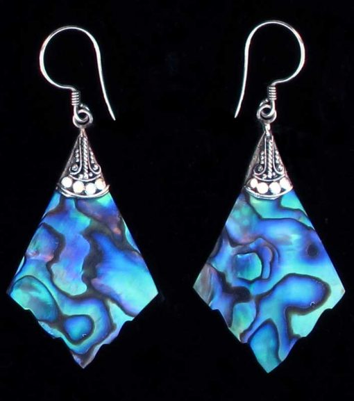 Kite Shape Paua Shell and Sterling Silver Earrings