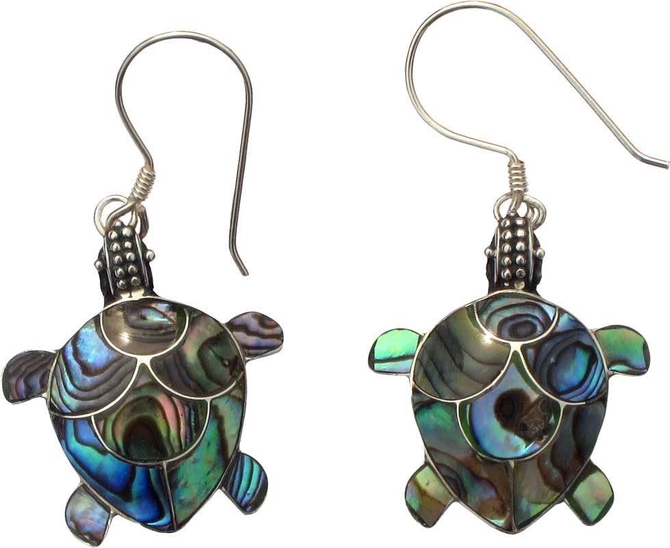Paua Shell and Sterling Silver Turtle Earrings