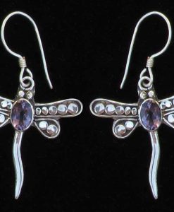 Dragonfly Sterling Silver Earrings with Amethyst Cabochon