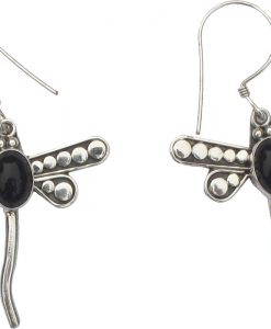 Dragonfly Sterling Silver Earrings with Black Onyx Cabochon