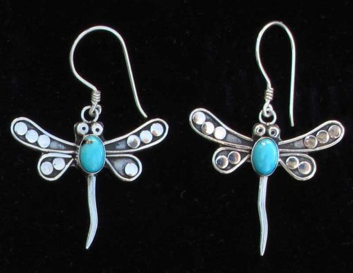 Dragonfly Sterling Silver Earrings with Turquoise Cabochon