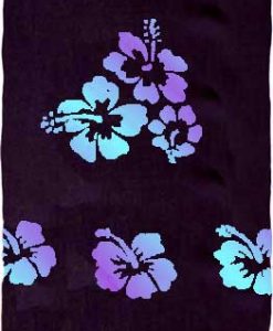 Black Sarong with Purple & Turquoise Hibiscus Flowers