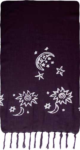 Plus Size Sarong - Black Sarong with White Moon & Stars