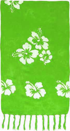 Lime Green Sarong with White Hibiscus Flowers
