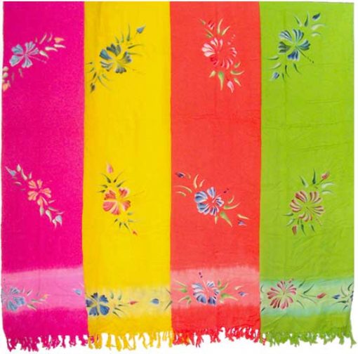 Hand-Painted Flower Sarong with Bands Near Border