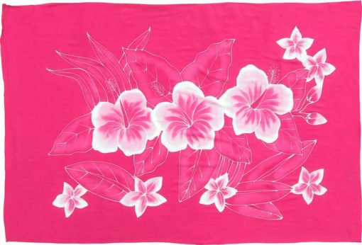 Hand-Drawn & Painted Hibiscus Flower Sarong on Fuchsia Background