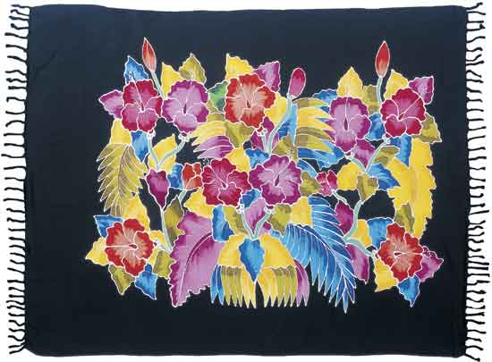 Tropical Foliage Sarong with Black Background