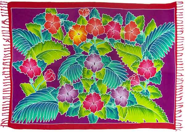 Tropical Foliage Sarong with Purple Background - Turtle Island Imports