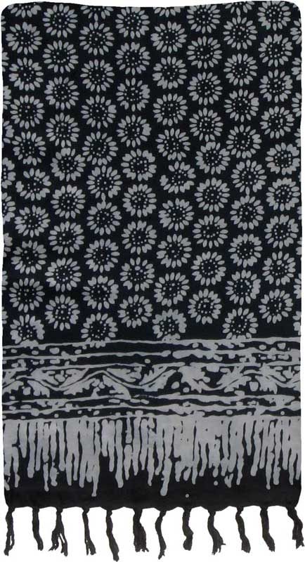 Black and Gray Sunflower Premium Batik Sarong